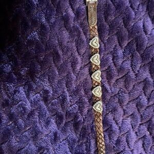 Braided Brown Leather Belt with Silver Heart Accents